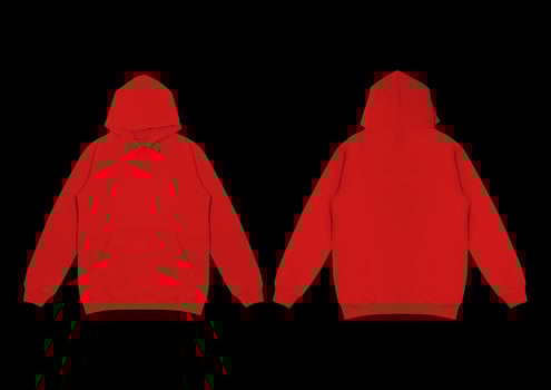 Template blank flat red hoodie. Hoodie sweatshirt with long sleeve flatlay mockup. for design and print. Hoody front and back top view isolated on white background photo