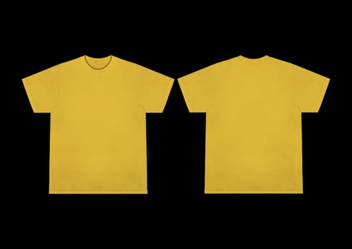 Blank t-shirt yellow template front and back view. Short Sleeve mock-up photo