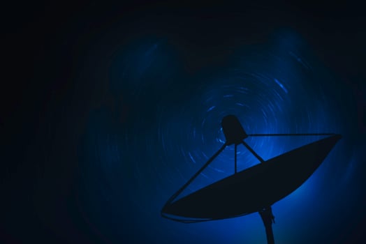 silhouette satellite dish on night sky background photo