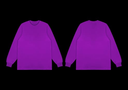 Blank purple long sleeve t shirt front and back mockup, Long sleeve flatlay Template. photo