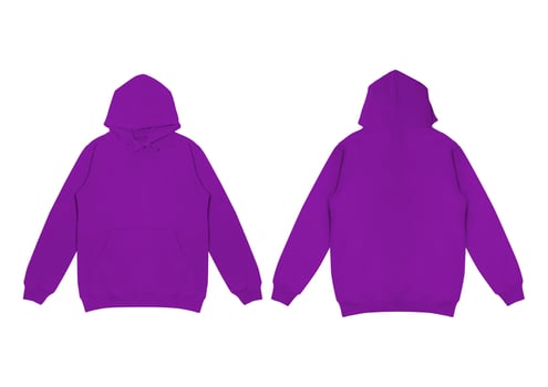 Template blank flat purple hoodie. Hoodie sweatshirt with long sleeve flatlay mockup. for design and print. Hoody front and back top view isolated on white background photo