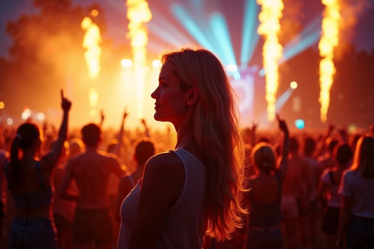 person standing in concert festival at night with light in stage photo