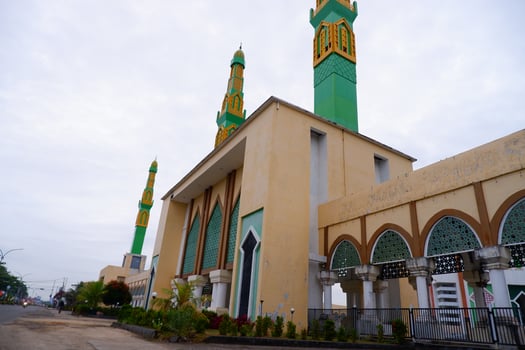 The long, corridor-like entrance gate at the Grand Mosque of Morowali, Central Sulawesi in September 2024. photo