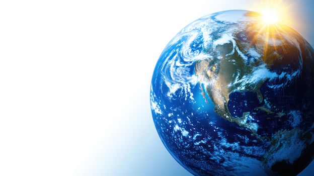 The globe radiates beauty with the sun illuminating its vibrant continents photo