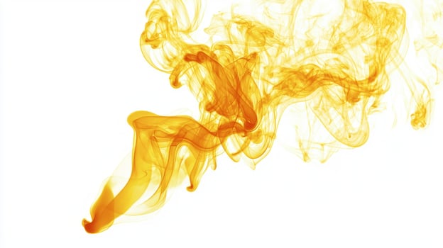 Soft, rich shades of golden-yellow intertwine as vaporous tendrils spiral upward. The tranquil movement against a white backdrop captivates and enchants the viewer. photo