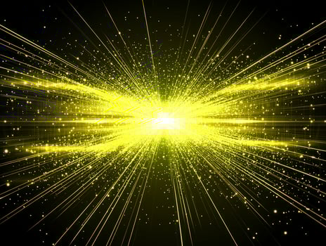 A stunning eruption of yellow particles radiates outward, illuminating the darkness with a bright glow. The dynamic energy captures a sense of movement and vitality. photo