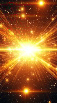 A stunning burst of yellow particles radiates outward, creating a mesmerizing wave of light and energy, illuminating the dark expanse of space with a cosmic explosion. photo