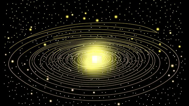 A mesmerizing arrangement of glowing yellow dots creates a galaxy-like formation, drawing the eye toward a radiant center where brightness intensifies, evoking a cosmic wonder. photo