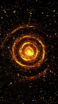 Swirling yellow particles create an intense vortex at the center, radiating energy in a captivating dance against a deep black background, evoking cosmic wonder. photo