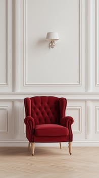 Red armchair sofa and blank modern interior white wall cozy minimalist room photo