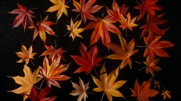 Falling maple leaves orange, brown and yellow colors in autumn photo