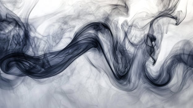 Curling tendrils of gray smoke elegantly twist and rise into the air, blending rich hues of gray seamlessly with the white backdrop. The intricate details evoke a sense of calm and mystery. photo