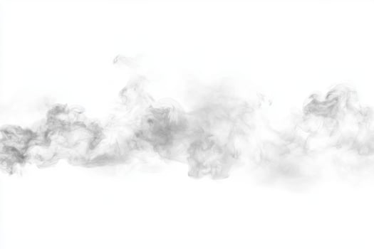 dense cloud of gray smoke rises softly, creating a captivating contrast with the bright white background. Its gentle undulations and variations in opacity offer a mesmerizing visual experience. photo