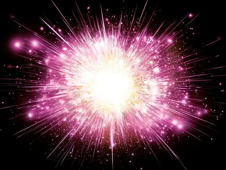 Vivid pink particles erupt from a central point, scattering outward and illuminating the darkness with a brilliant display of cosmic energy and motion. photo