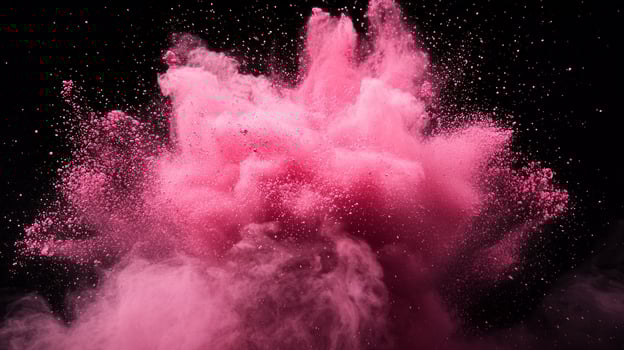 vibrant explosion of pink particles bursts forth from the center, creating a dazzling display as the particles scatter and glow, filling the dark surroundings with energetic light. photo