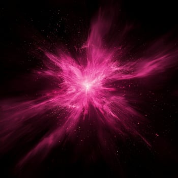 powerful burst of pink particles radiates dynamically from a bright core, creating an energetic explosion that evokes a cosmic phenomenon in the dark expanse of space. photo