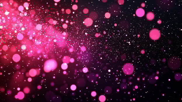 In a vast black expanse, vibrant pink dots shimmer like distant stars, scattered in a celestial dance. The glowing particles evoke a tranquil yet dynamic cosmic landscape, inviting wonder. photo