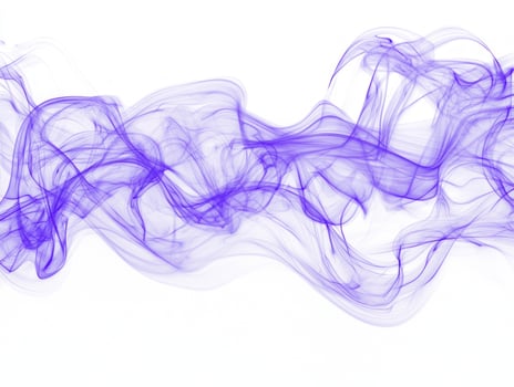 Soft purple smoke twists and dances in delicate spirals, moving gently upward against a bright white backdrop, blending deeper and lighter shades harmoniously. photo