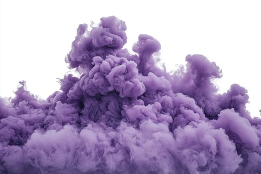 Violet smoke rises dramatically, forming captivating shapes against a stark white background. The swirling patterns and rich hues evoke a sense of mystery and artistry. photo