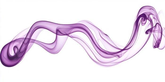 stunning violet smoke plume twists and expands upwards, showcasing a mesmerizing blend of dark and light purples against a pristine white background, creating an artistic visual display. photo