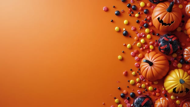 Brightly colored candies arranged on an orange background for a festive dessert display photo
