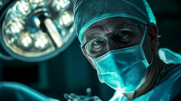 Focused Surgeon Adjusting Surgical Light During Medical Procedure in Operating Room Healthcare Professional in Action photo