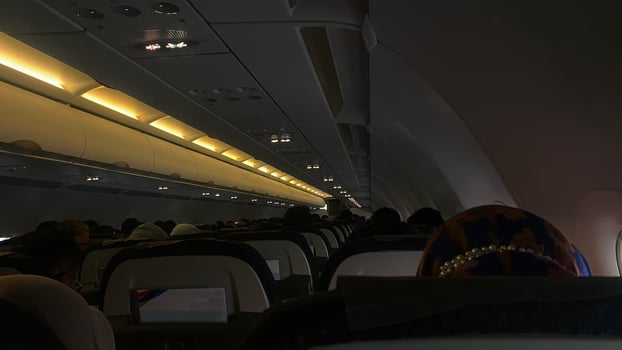 silent atmosphere In Airplane interior during night flight photo