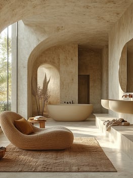 Minimalist bathroom with clean lines and neutral tones. photo