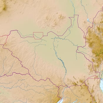 Blank physical topographic map of South Sudan photo