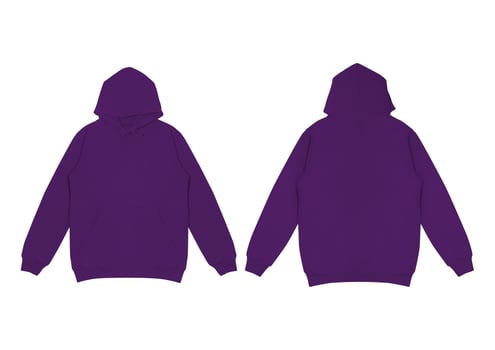 Template blank flat purple hoodie. Hoodie sweatshirt with long sleeve flatlay mockup. Hoody front and back. photo