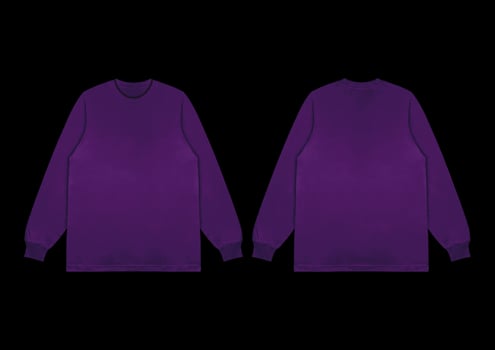 Blank dark purple violet long sleeve t shirt front and back mockup, Long sleeve flatlay Template. photo