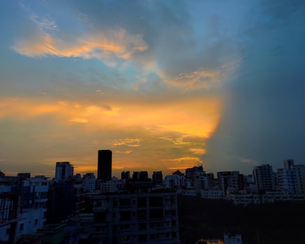 The beautiful sunset over city. photo