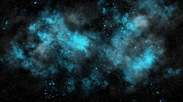 Turquoise particles glow vividly amidst a galaxy formation on a dark canvas, creating a minimalist yet captivating cosmic pattern that inspires wonder and imagination. photo