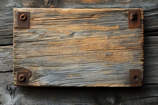 Weathered Wooden Plank with Rusty Metal Fasteners photo
