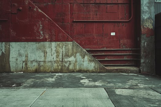 Weathered Concrete Wall and Sidewalk with Red Brick and Pipes photo