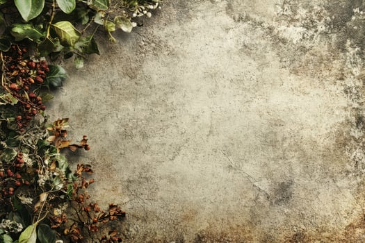 Dried Ivy and Berries on a Rough Stone Wall photo