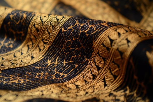 Close-up of Black and Gold Woven Fabric with Intricate Patterns photo