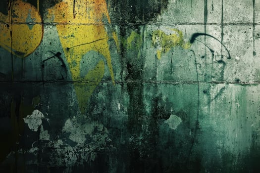 Abstract Green and Yellow Paint Splatters on Concrete Wall photo
