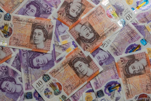 A plan view of pound sterling bank notes. 4 photo
