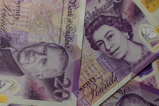 20 pound sterling bank notes closeup view business background 1 photo