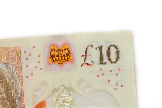 British Currency - ten pound banknotes in a spreading fan format. photo
