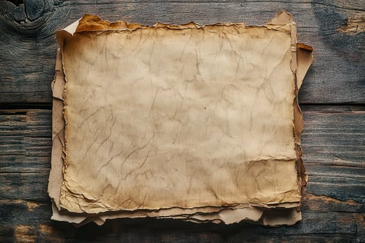 Old, Torn Paper on a Rough Wooden Surface photo