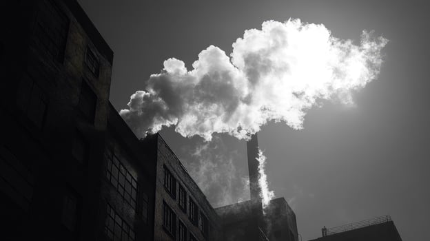 Industrial building emitting pollution into the atmosphere photo