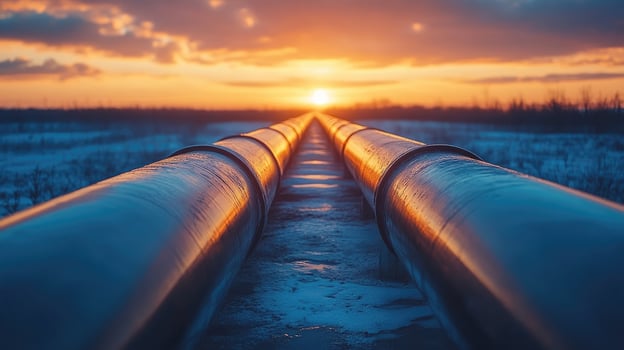 Pipeline system transporting natural gas under sunset sky photo