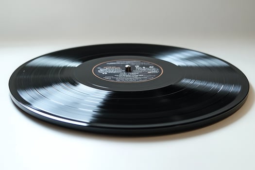 Black vinyl record spinning on turntable playing music photo