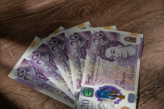 A plan view of pound sterling bank notes. 7 photo