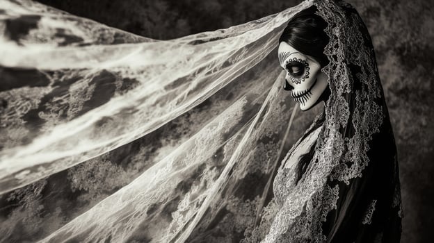 Woman in Veil with Day of the Dead Makeup photo