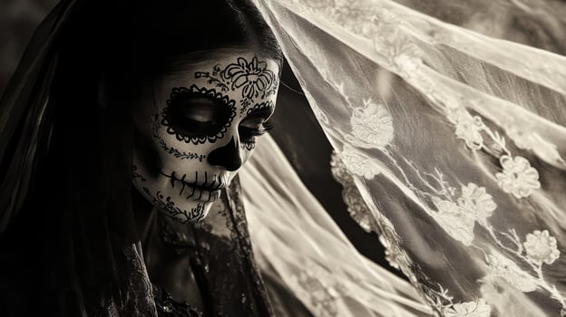 Woman with Sugar Skull Makeup and Veil photo