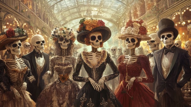Skeletons in Formal Attire at a Grand Ball photo