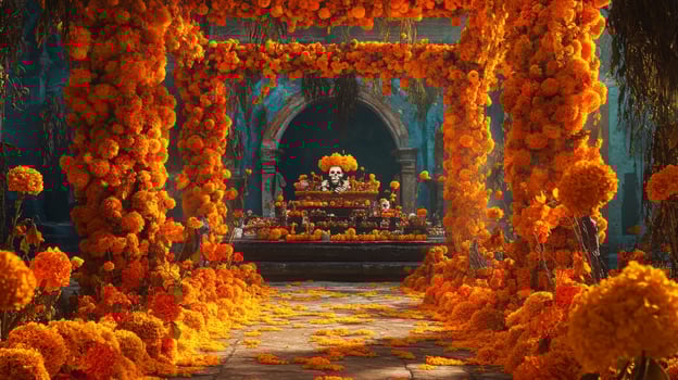 Day of the Dead Altar Decorated with Marigolds photo